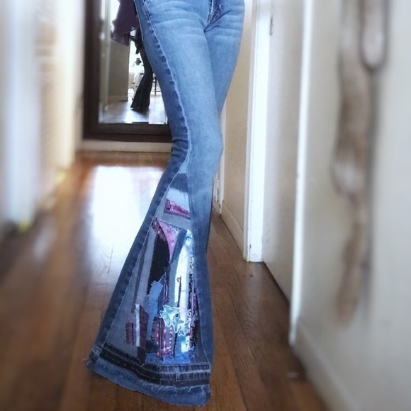 SOLD Bell Bottom Jeans up-cycled handmade - Picture 3 of 6